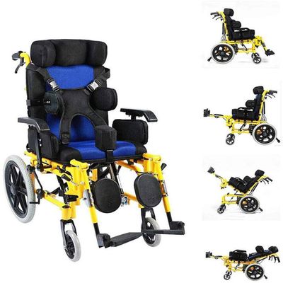 SSCYHT Lightweight Foldable Cerebral Palsy Wheelchair, Multifunctional Fully Reclining Ultra-Light Ergonomic Wheelchair