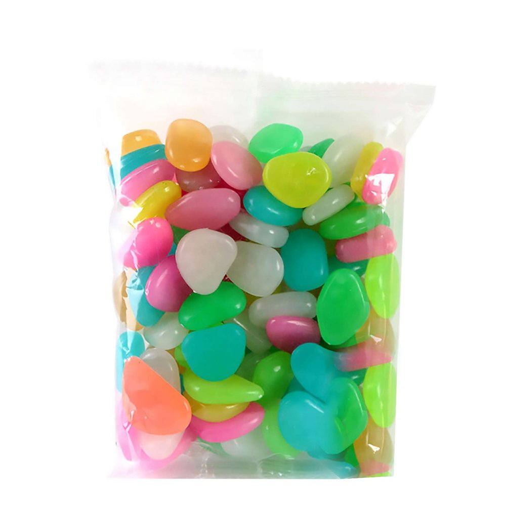 Cestor 100 Glow-in-the-Dark Pebbles, Mixed Colors, for Aquariums, Gardens, Paths, and Yards