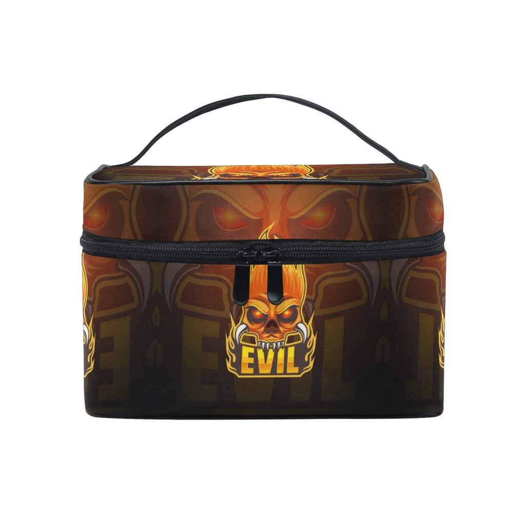 Evil Fire Skull Makeup Bag Organizer with Zipper