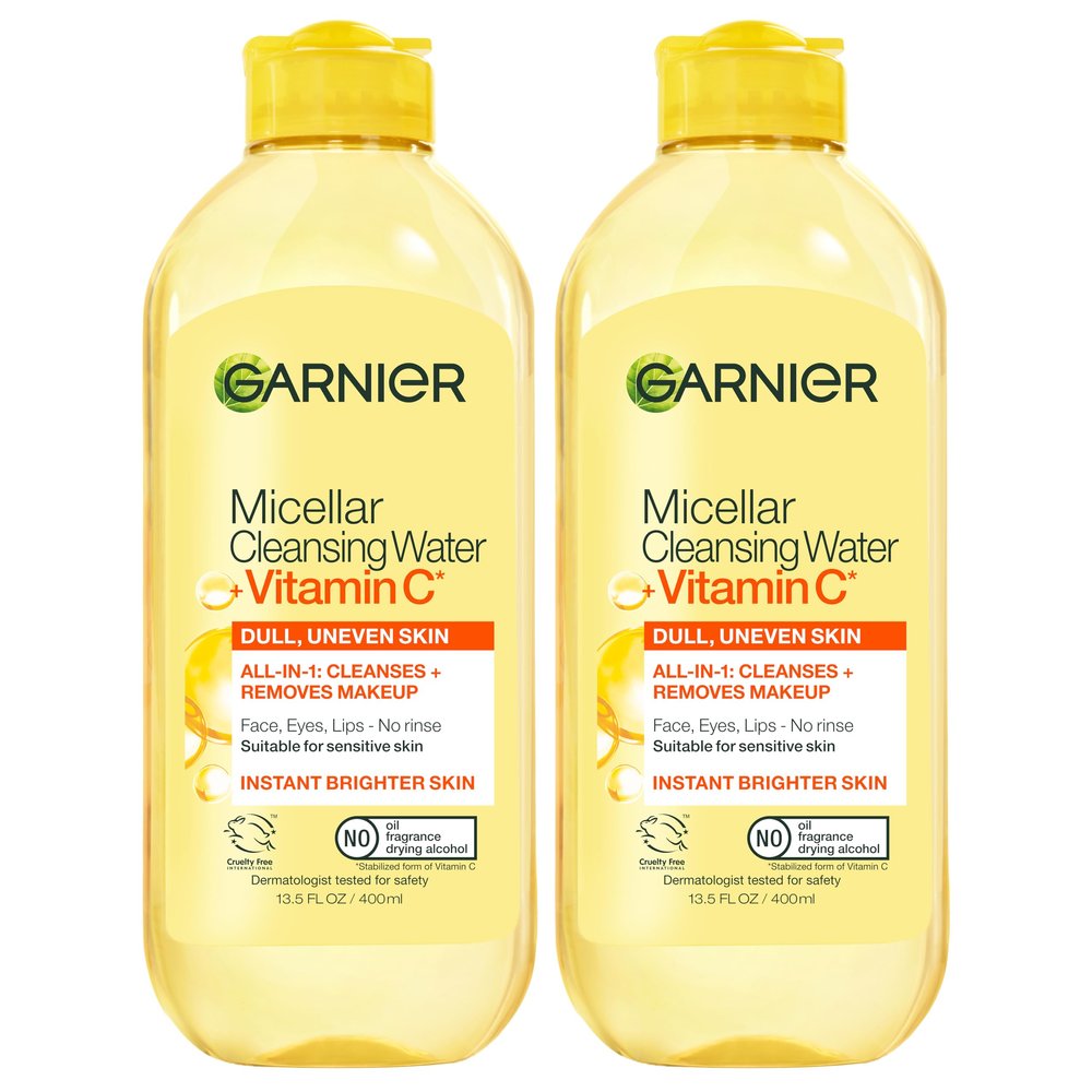Garnier SkinActive Micellar Water with Vitamin C, Facial Cleanser & Makeup Remover, 13.5 fl oz, 2 Count