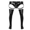 Kaerm Men's Open-Crotch Wet-Look Bulge Pouch Underwear and Thigh-High Stockings Set, Black, XL view 1