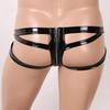 Kaerm Men's Open-Crotch Wet-Look Bulge Pouch Underwear and Thigh-High Stockings Set, Black, XL view 3