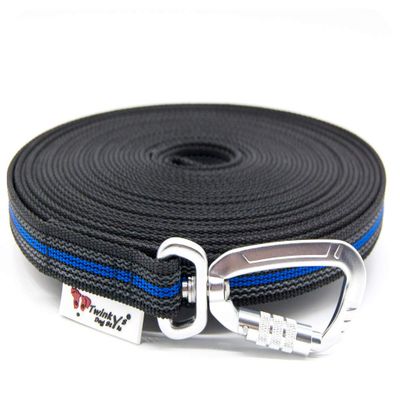 Twinkys Dog Style Rubberized Long Training Leash, 30 m, 20 mm, Safety Carabiner, for Dogs up to 50 kg, No Hand Loop, Black/Blue
