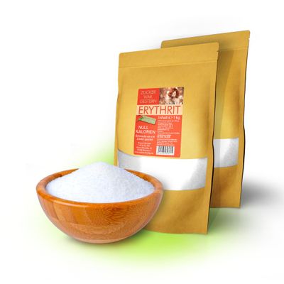 2 kg Erythritol | 2 x 1 kg Stand-Up Pouches | Sugar-Free Table Sweetener | 0 Calories | Vegan | 70% of Sugar's Sweetness | Non-GMO