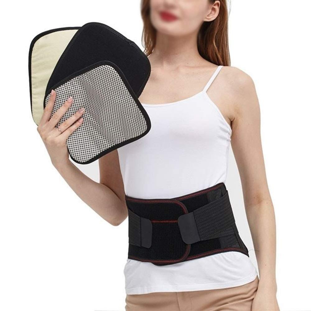 Self-Heating Lower Back Support Belt with Three Removable Pads, Magnetic Therapy, Red, Size L