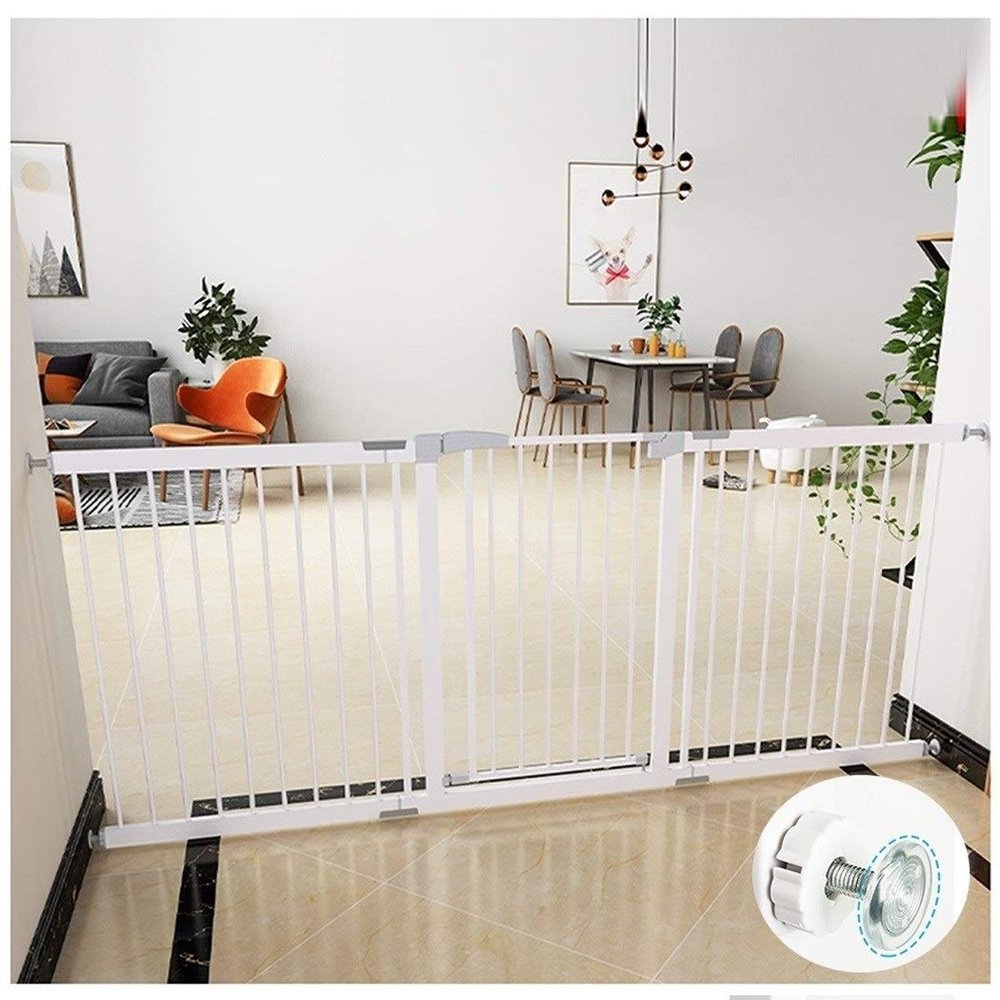 DZDZXQG Baby Gate for Stair Railings, Extra-Wide Pet Gate, Self-Closing, No-Drill, White, 130–137 cm