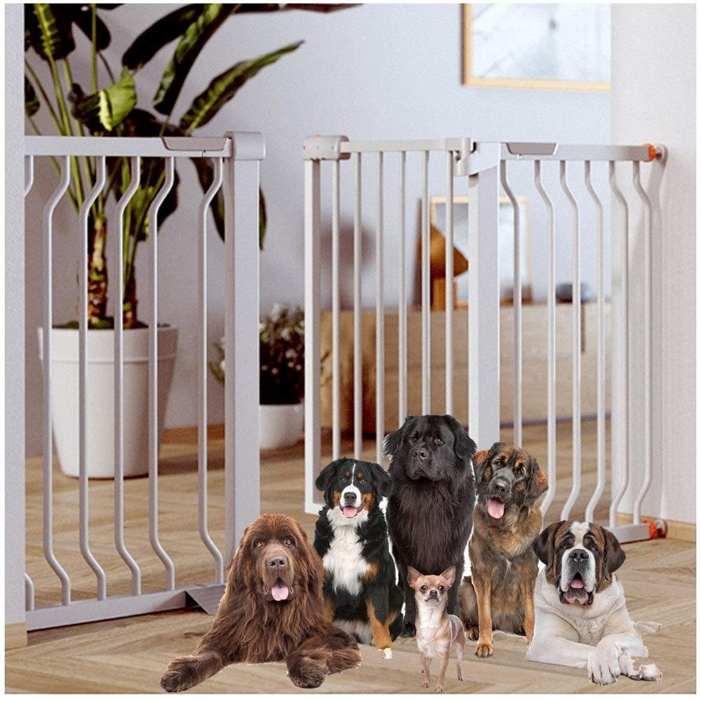 DZDZXQG No-Drill Pet Fence and Baby Gate for Stairs, Extra-Wide, Dual Lock, Self-Closing, White, 181–188 cm