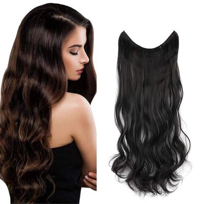 RemeeHi Invisible Fish-Line Hair Extensions, 100 g, 22 in, Wavy, Long Remy Human Hair, Chestnut Brown 30#