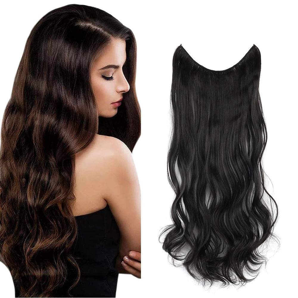 RemeeHi Invisible Fish-Line Hair Extensions, 100 g, 22 in, Wavy, Long Remy Human Hair, Chestnut Brown 30#