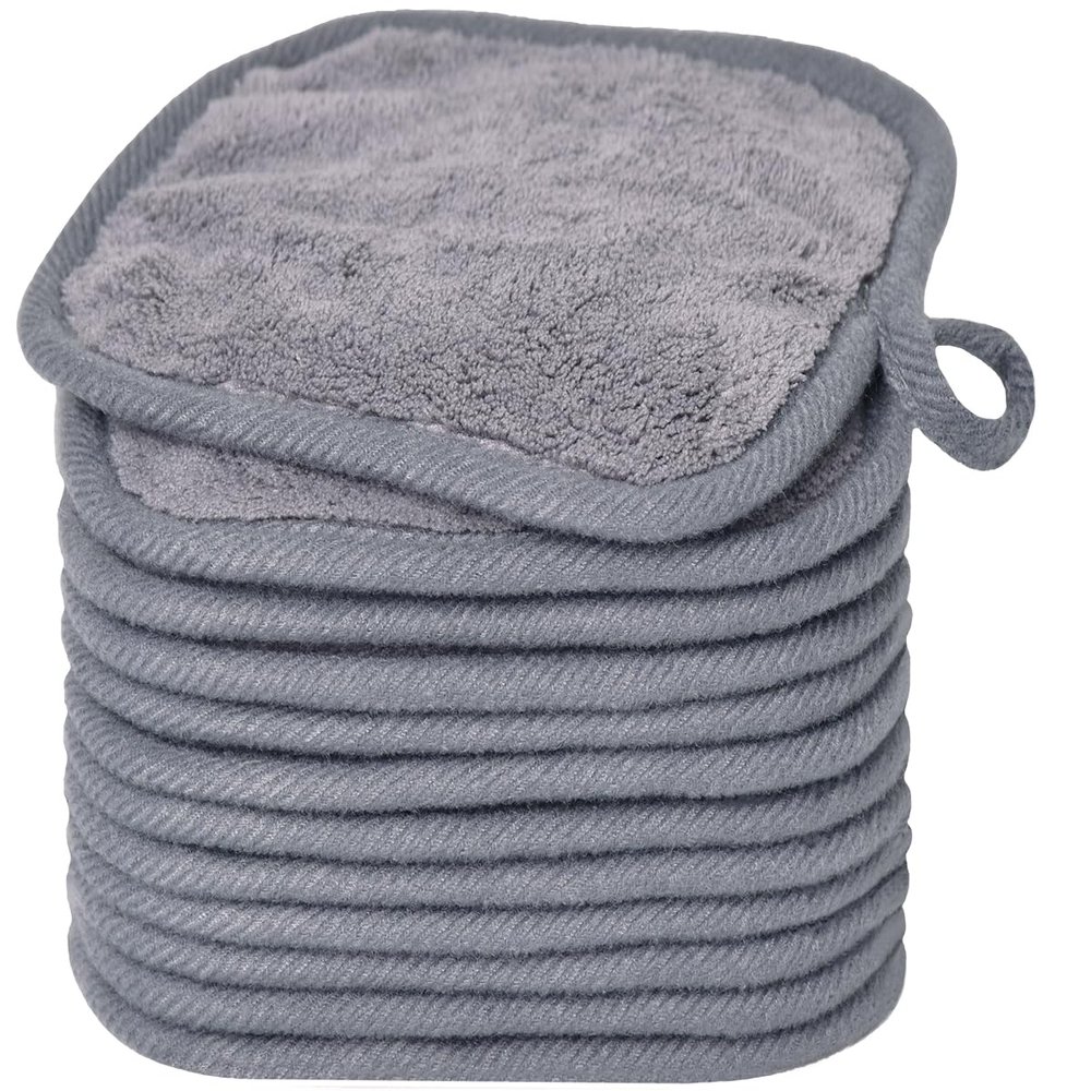 BloomSesame Reusable Microfiber Makeup Remover Cloths, Gray, 5 x 5 in, 12 Count