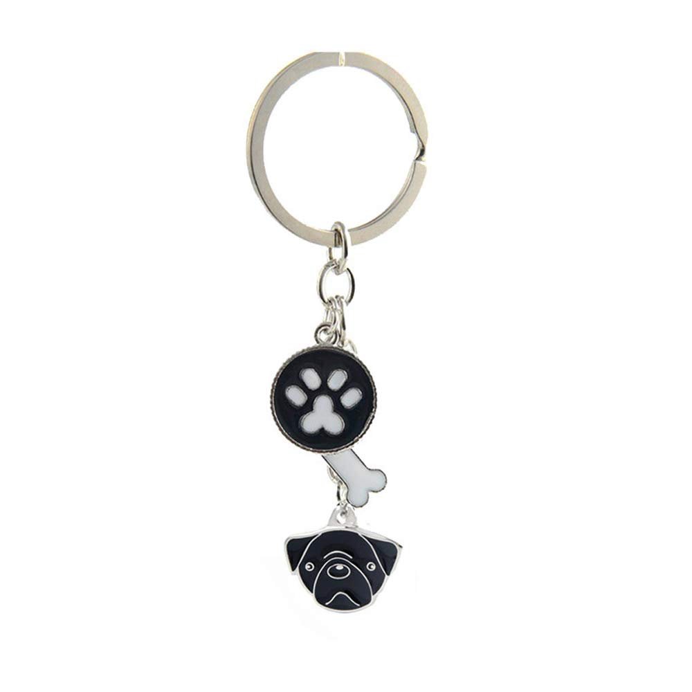Dog Tag Keychain, Metal Pet ID Tag (Black Pug)