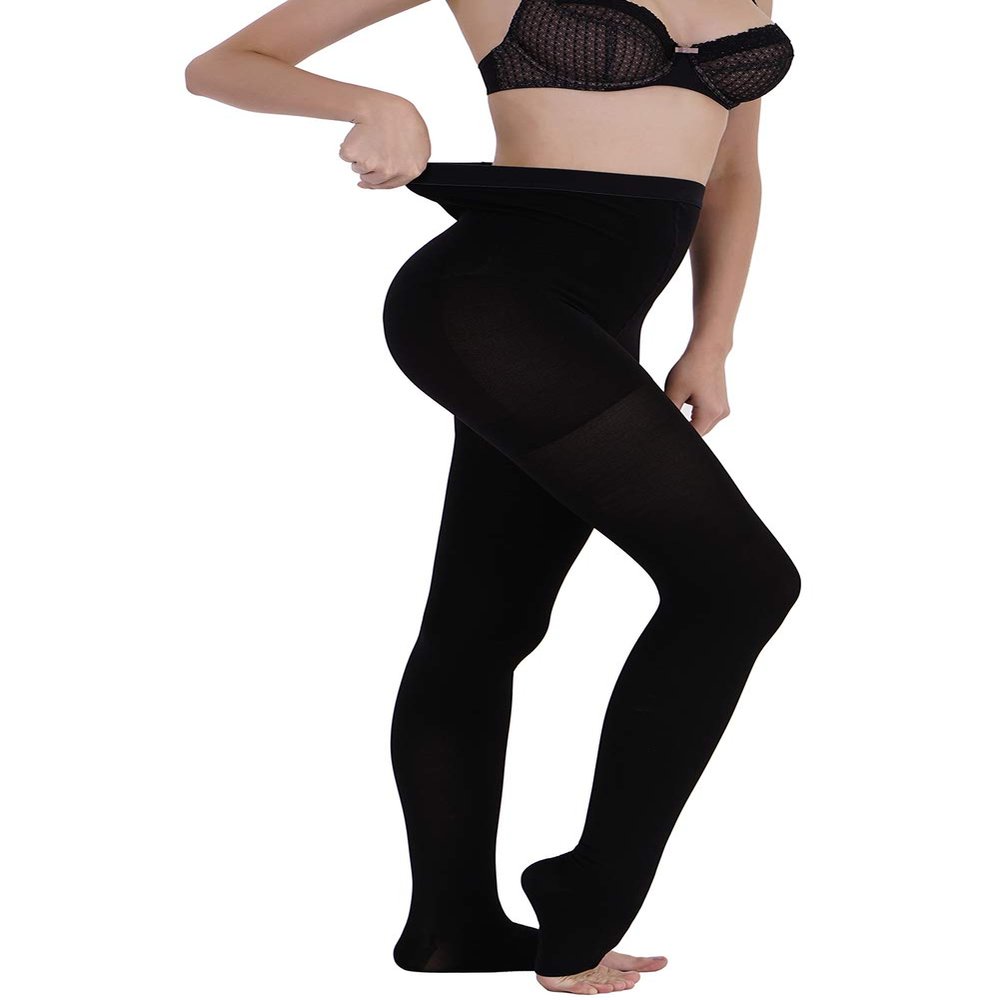 AMZAM Medical Compression Tights for Women and Men, Open Toe, Opaque, 15–20 mmHg, Black, XXL