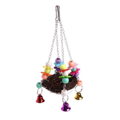 Natural Rattan Bird Swing Nest Toy with Bells, Brown, 1-Piece