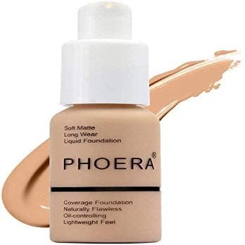 ABRUS PHOERA Soft Matte Full-Coverage Foundation & Concealer, 104 Buff Beige, 30 ml