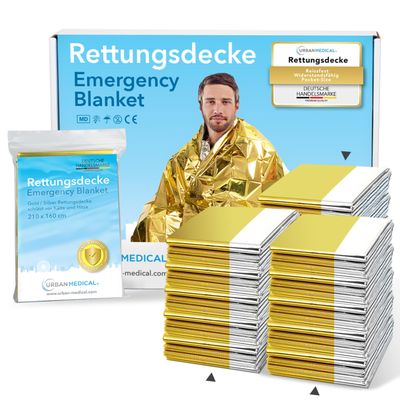 URBAN MEDICAL Premium Emergency Blankets, Gold/Silver, 210 x 160 cm