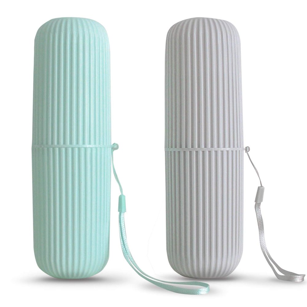 Travel Toothbrush Holder and Case Set, Green and Gray, 2-Pack