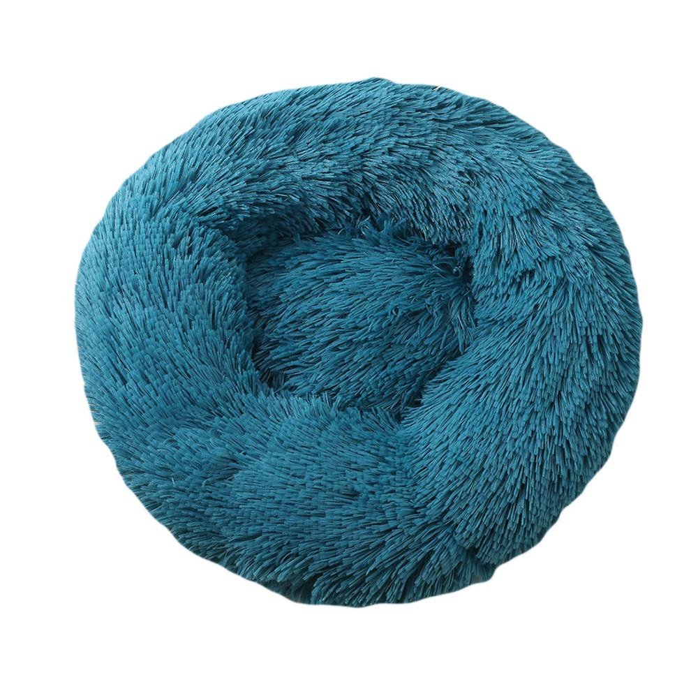 GUOCU Round Plush Pet Bed for Cats and Small Dogs, Blue