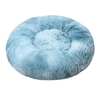 GUOCU Plush Round Dog Bed, Soft Washable Pet Sofa for Dogs and Cats, Blue 2, XXL 100 cm