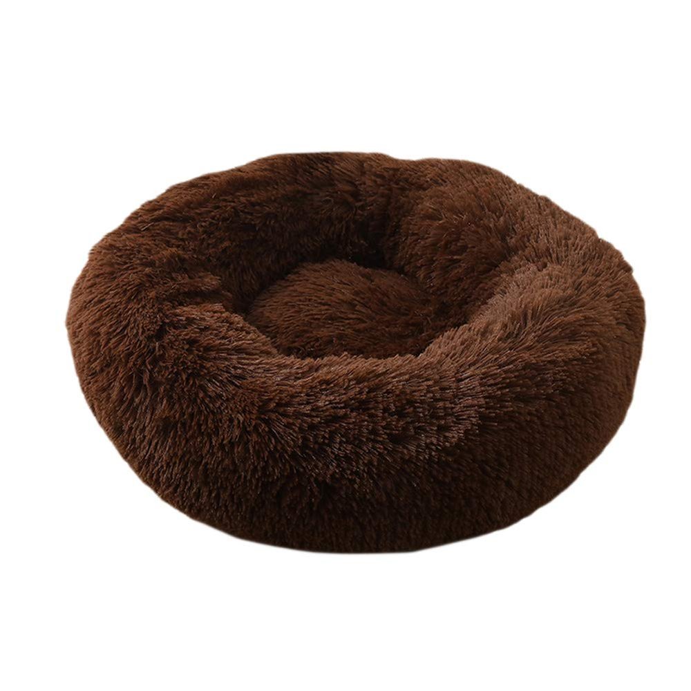 GUOCU Donut-Shaped Plush Pet Bed, Round Dog & Cat Bed, Brown 2, XL (80 cm)