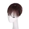 Remy Human Hair Topper with Natural Bangs, Short Wavy Hair, Silk Base, 6 in, Dark Brown view 1