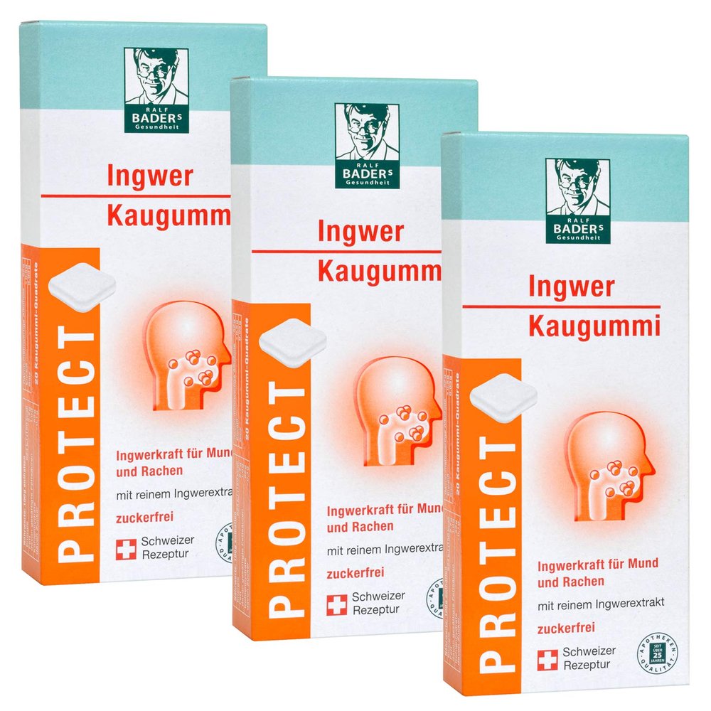 BADERs PROTECT Ginger Chewing Gum, 3 x 20 Squares