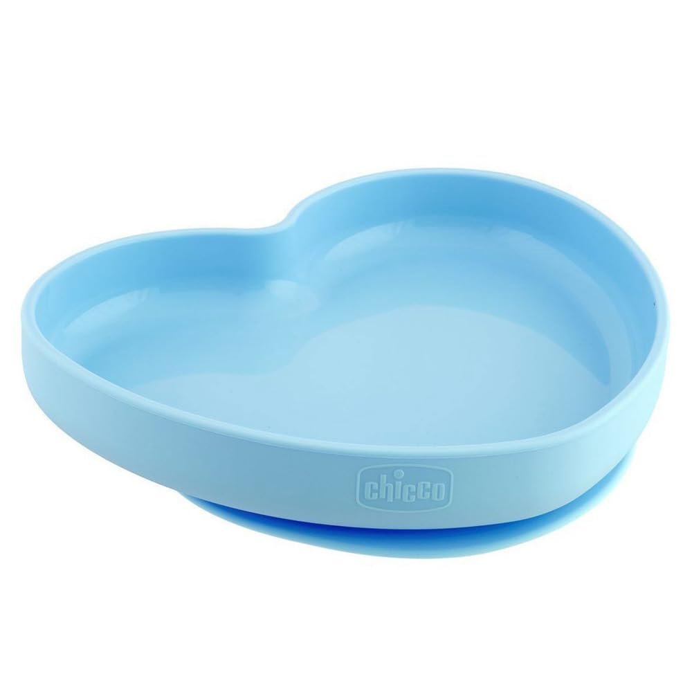 Chicco Heart-Shaped Silicone Plate with Suction Base, Light Blue, 12+ Months