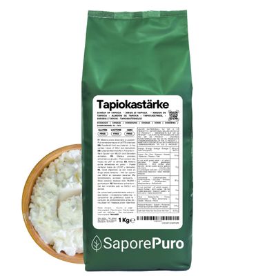 SaporePuro Tapioca Starch 1000 g Gluten-Free Natural Thickener for Creams, Sauces, Desserts, and Cooking Recipes