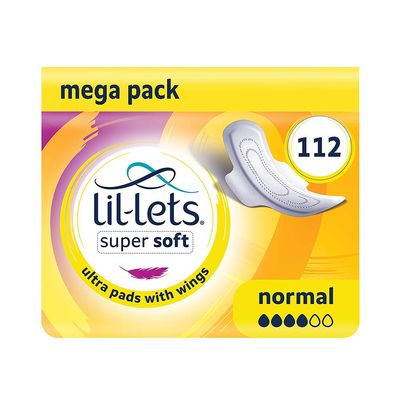 Lil-Lets Super Soft Ultra Pads Regular, 112 Pads with Wings, Unscented
