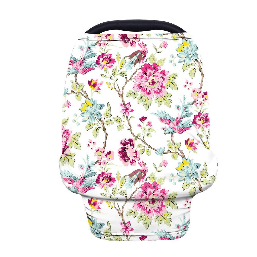 HUGS IDEA Baby Car Seat Cover and Nursing Scarf, Peony