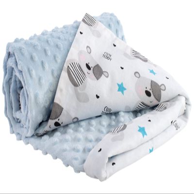 Medi Partners Baby Blanket for Newborns, 75 x 100 cm, 100% Cotton, Teddy Brown with Light Blue Minky