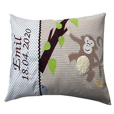 Glückspilz Personalized Name Pillow for Babies | Monkey (Beige, 30 x 45 cm)
