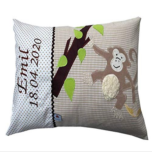 Glückspilz Personalized Name Pillow for Babies | Monkey (Beige, 30 x 45 cm)