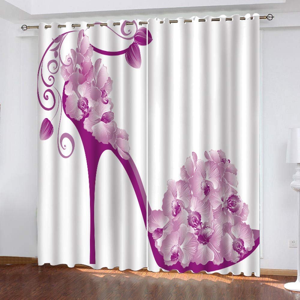 MYLFL Blackout Curtains, Pink Flower High Heels, 140 x 160 cm, 2 Panels