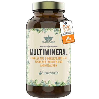 naturalie – Multimineral Complex with 9 Minerals and Trace Elements | Lab-Tested, Bioavailable Forms | 160 Capsules in BPA-Free Glass | Zinc, Selenium, Magnesium, Copper, Iodine & More