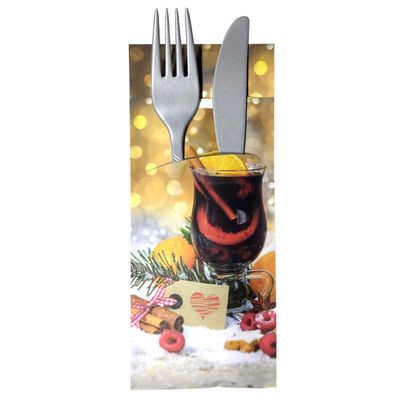 30 Christmas Cutlery Pockets with Napkins, Mulled Wine