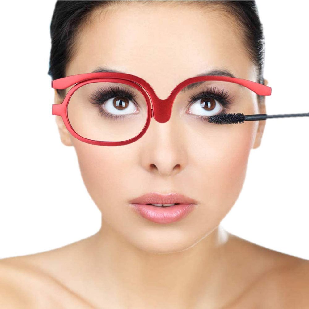 DBXOKK Women's Rotating-Lens Reading Glasses for Makeup, Red, +1.0