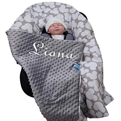 Personalized Two-Layer Wrap Blanket - 90 x 90 cm - Cotton Baby Blanket for Infant Car Seat (Muse - Gray)