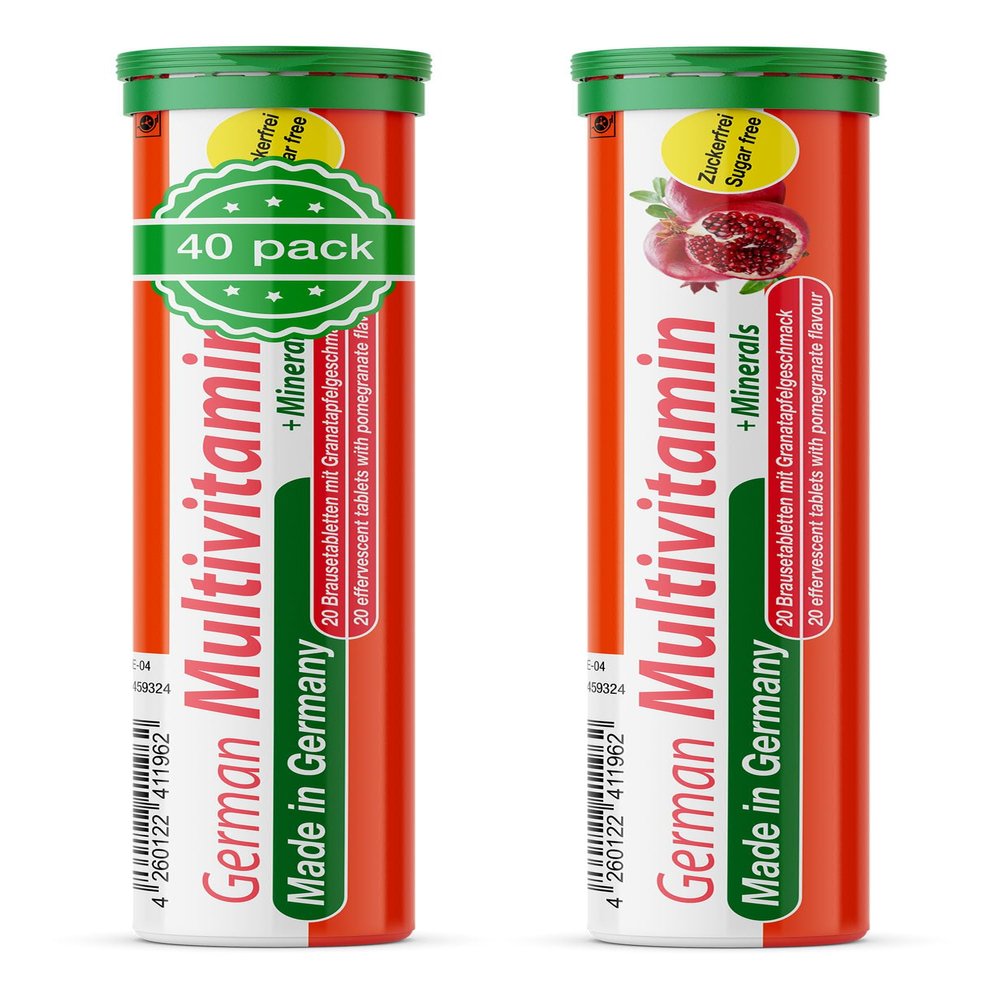 Multivitamin + Mineral Effervescent Tablets, 2 x 20, Pomegranate Flavor
