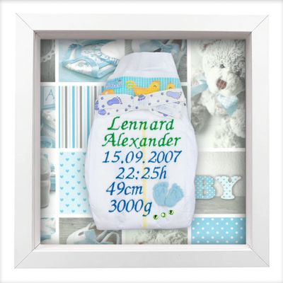 Tanjo Personalized Embroidered Diaper in White Frame for Baby Boy