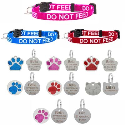 LARRYROO Cat Collar 'Do Not Feed' in Red or Blue