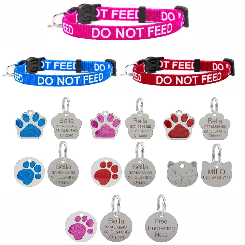 LARRYROO Cat Collar 'Do Not Feed' in Red or Blue