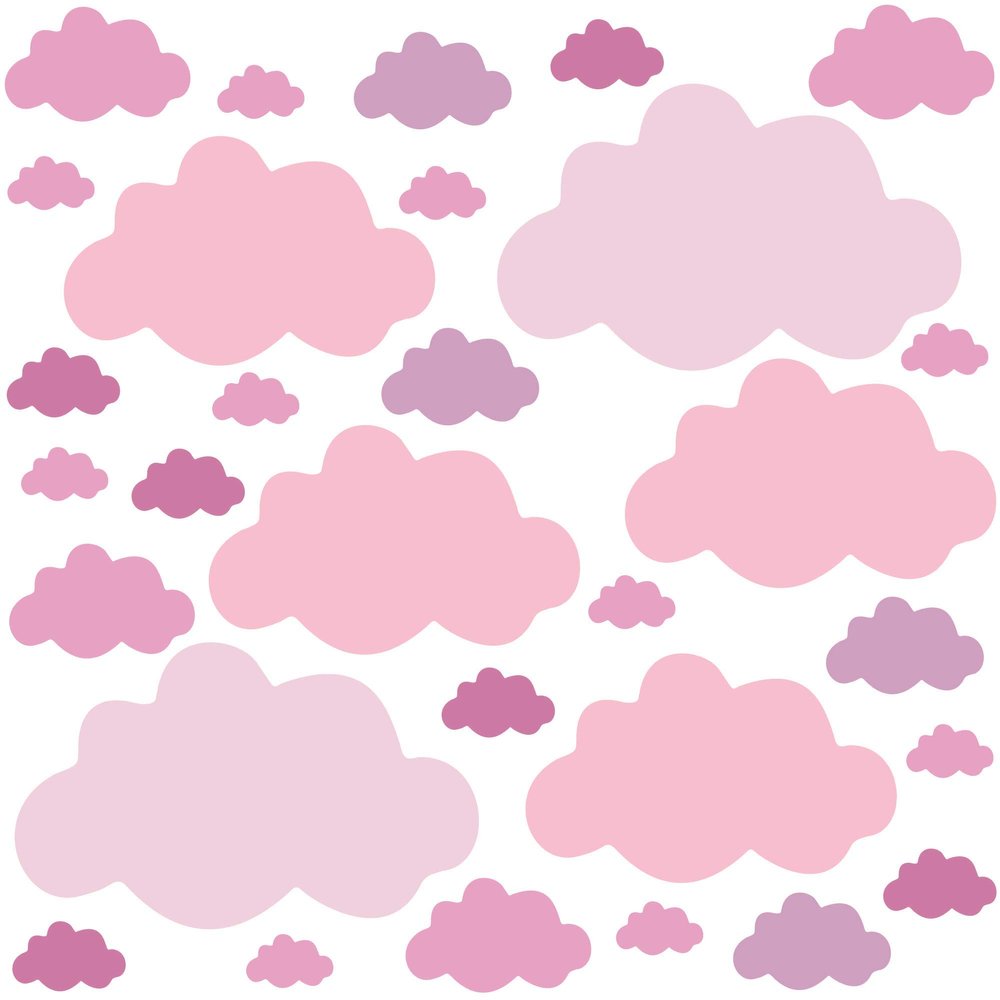 PREMYO 30 Cloud Wall Stickers for Girls' Nursery, Self-Adhesive, Pastel Pink