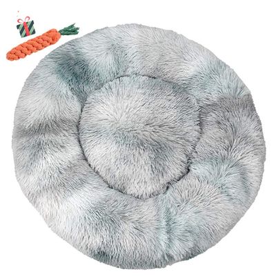 Chickwin Chickw1 Round Plush Dog Bed, Non-Slip Donut Cat Bed, Tie-Dye Light Gray, 70 cm