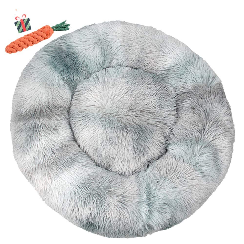 Chickwin Chickw1 Round Plush Dog Bed, Non-Slip Donut Cat Bed, Tie-Dye Light Gray, 70 cm