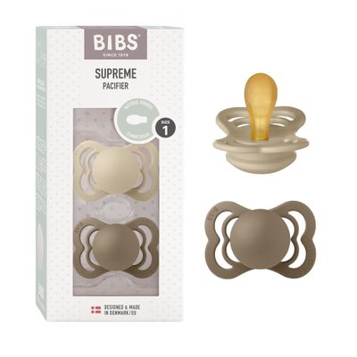 BIBS Supreme Pacifier, 0–6 Months, 2-Pack, Vanilla/Dark Oak