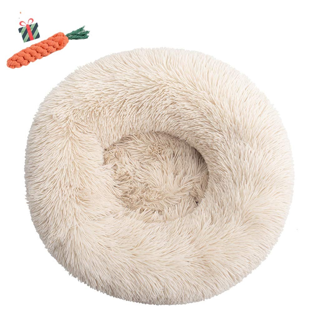 FANSU Round Dog Bed, Soft Plush Donut Pet Sofa with Non-Slip Base, Cat Bed, Size and Color Options (Light Brown, 70 cm)