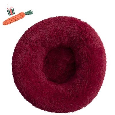 FANSU Round Donut Dog Bed, Plush Pet Sofa, Red Wine, 50 cm