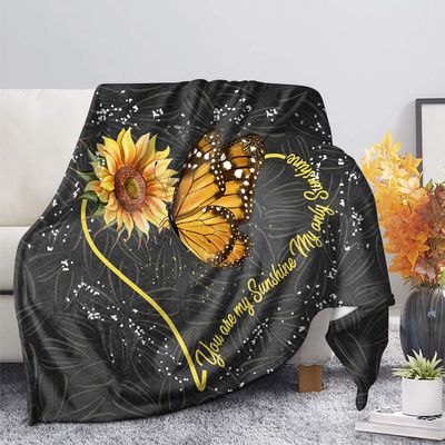 Woisttop Fleece Blanket with Sunflower and Butterfly Design