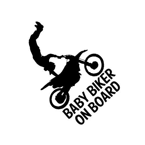 SUIFENG Baby Biker on Board Vinyl Sticker, 13.2 × 15 cm, Black and Silver