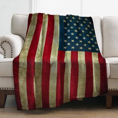 Woisttop Thick Warm US Flag Fleece Blanket for Kids, 100% Polyester Microfiber